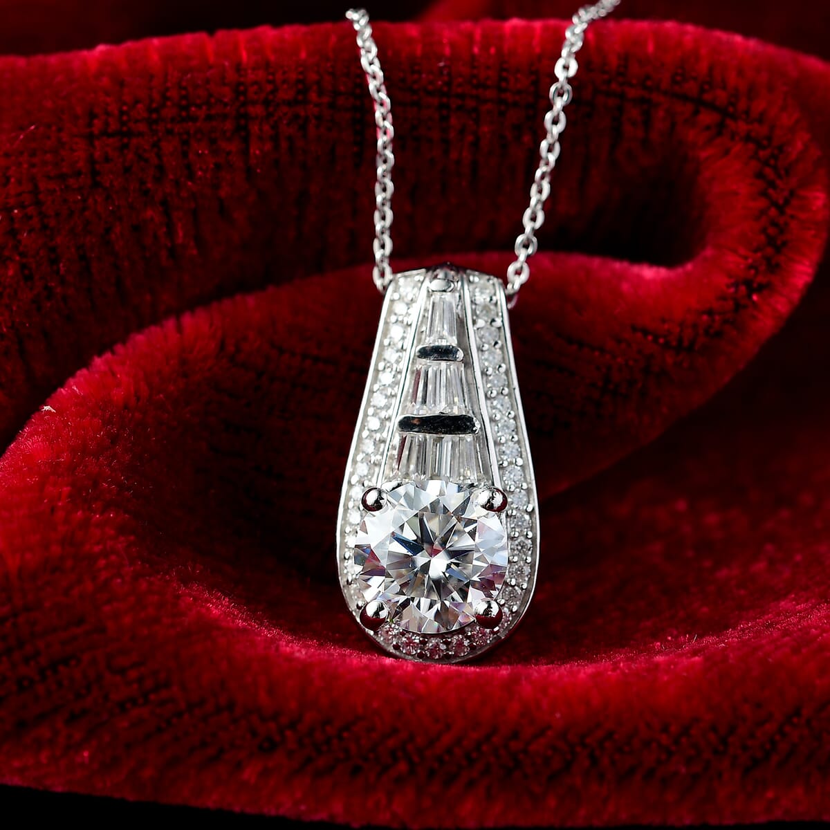 D'Joy Moissanite 2.80 ctw Pendant Necklace 20 Inches in Rhodium Over Sterling Silver image number 1