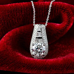 D'Joy Moissanite 2.80 ctw Bridge Pendant Necklace 20 Inches in Rhodium Over Sterling Silver