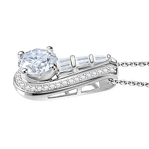 D'Joy Moissanite 2.80 ctw Bridge Pendant Necklace 20 Inches in Rhodium Over Sterling Silver