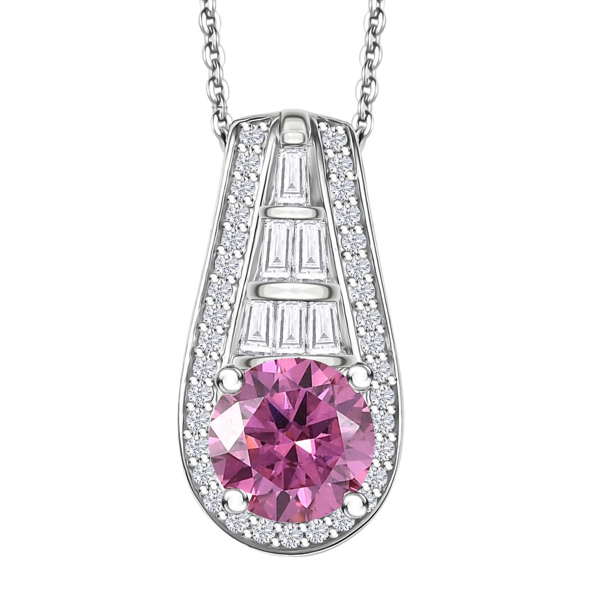 D'Joy Pink Moissanite and Moissanite 2.80 ctw Pendant Necklace 20 Inches in Rhodium Over Sterling Silver image number 0
