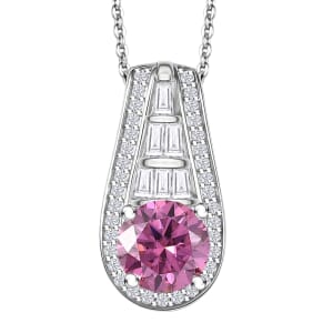 D'Joy Pink Moissanite and Moissanite 2.80 ctw Pendant Necklace 20 Inches in Rhodium Over Sterling Silver