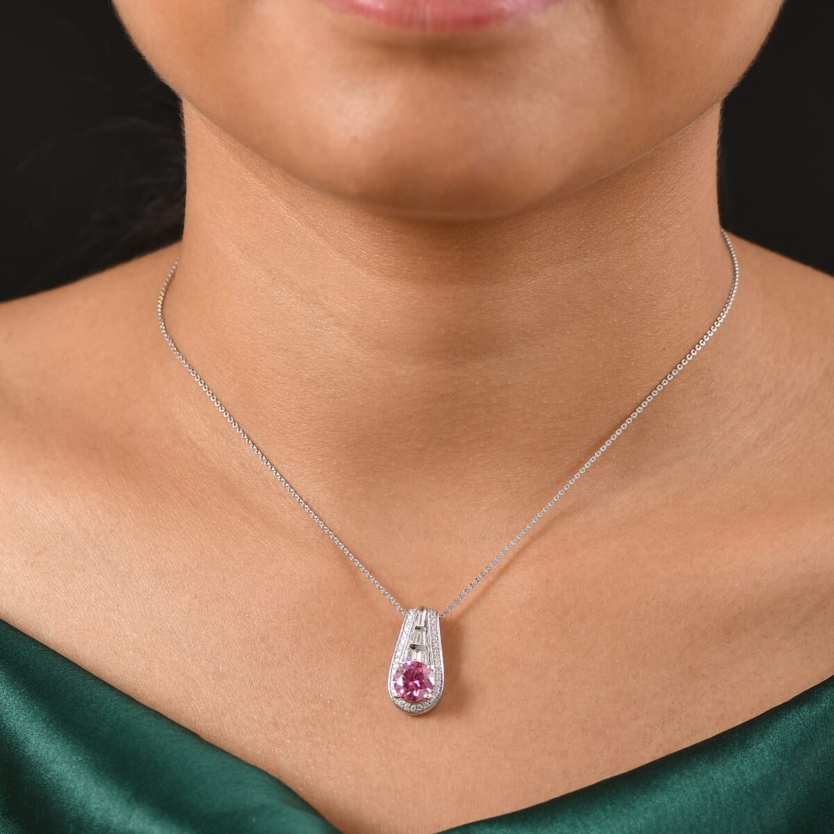 D'Joy Pink Moissanite and Moissanite 2.80 ctw Pendant Necklace 20 Inches in Rhodium Over Sterling Silver image number 2
