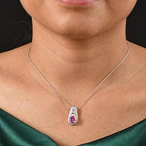 D'Joy Pink Moissanite and Moissanite 2.80 ctw Bridge Pendant Necklace 20 Inches in Rhodium Over Sterling Silver