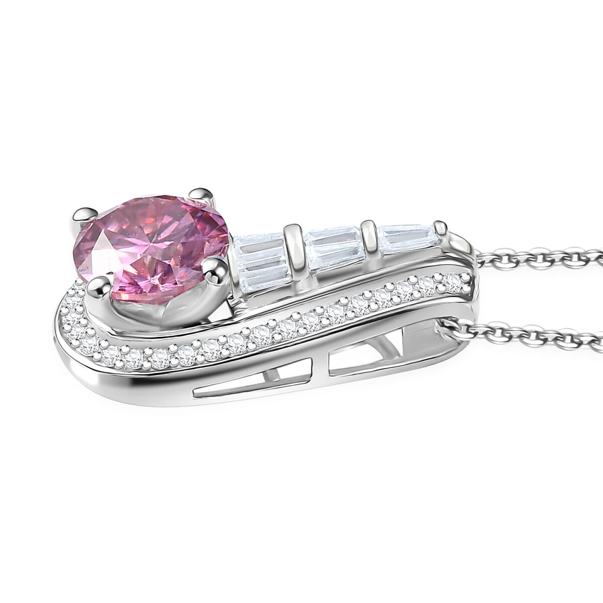 D'Joy Pink Moissanite and Moissanite 2.80 ctw Pendant Necklace 20 Inches in Rhodium Over Sterling Silver image number 3
