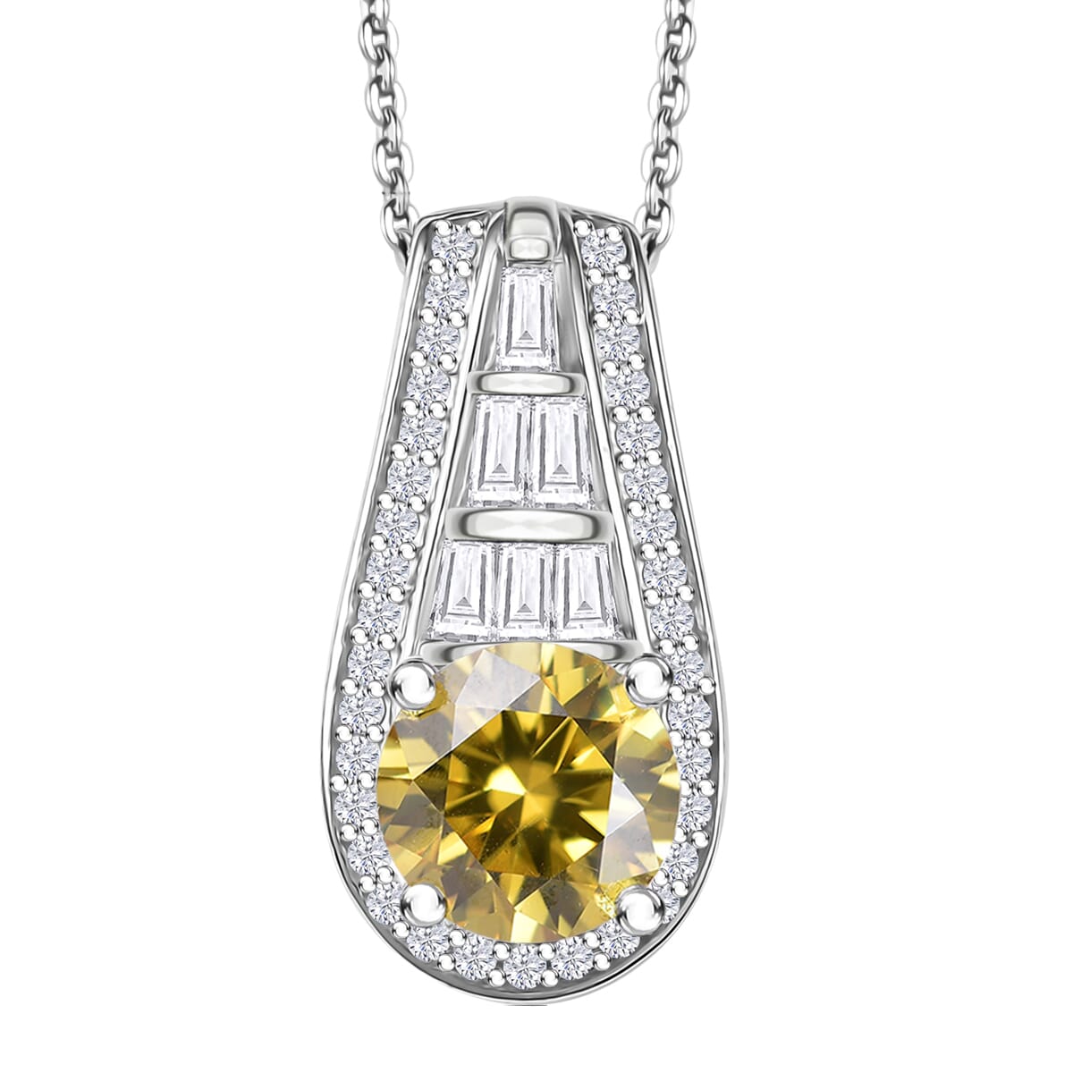 D'Joy Yellow Moissanite and Moissanite 2.80 ctw Pendant Necklace 20 Inches in Rhodium Over Sterling Silver  image number 0