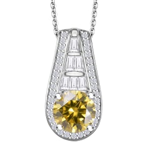 D'Joy Yellow Moissanite and Moissanite 2.80 ctw Pendant Necklace 20 Inches in Rhodium Over Sterling Silver 