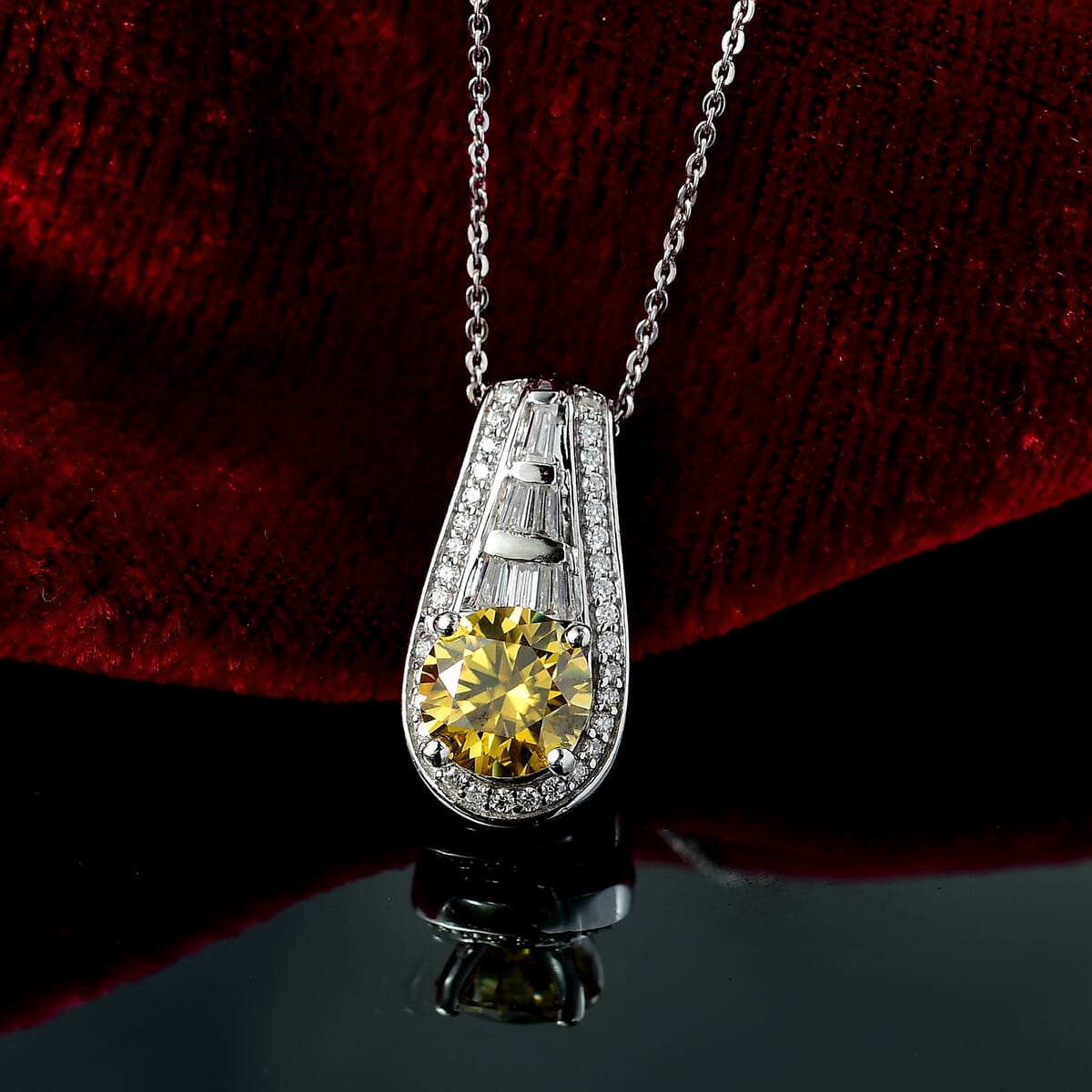 D'Joy Yellow Moissanite and Moissanite 2.80 ctw Pendant Necklace 20 Inches in Rhodium Over Sterling Silver  image number 1