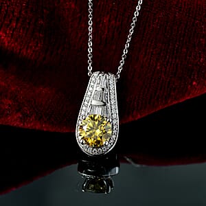 D'Joy Yellow Moissanite and Moissanite 2.80 ctw Bridge Pendant Necklace 20 Inches in Rhodium Over Sterling Silver 