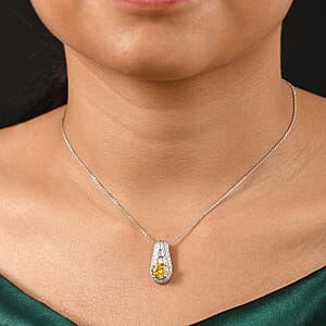 D'Joy Yellow Moissanite and Moissanite 2.80 ctw Bridge Pendant Necklace 20 Inches in Rhodium Over Sterling Silver 