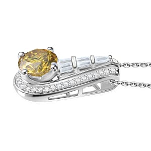 D'Joy Yellow Moissanite and Moissanite 2.80 ctw Bridge Pendant Necklace 20 Inches in Rhodium Over Sterling Silver 