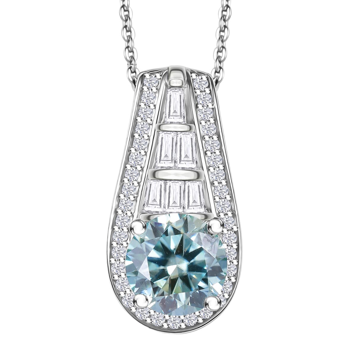 D'Joy Blue Moissanite and Moissanite 3.00 ctw Pendant Necklace 20 Inches in Rhodium Over Sterling Silver image number 0
