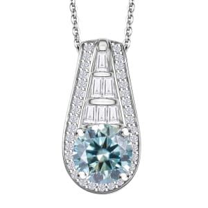 D'Joy Blue Moissanite and Moissanite 3.00 ctw Pendant Necklace 20 Inches in Rhodium Over Sterling Silver