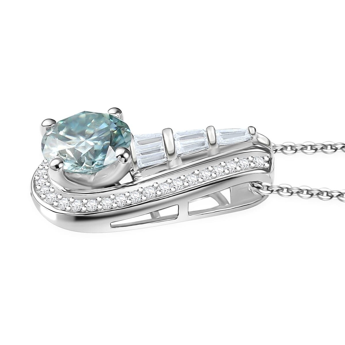 D'Joy Blue Moissanite and Moissanite 3.00 ctw Pendant Necklace 20 Inches in Rhodium Over Sterling Silver image number 3