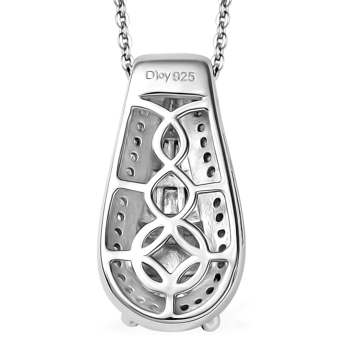 D'Joy Blue Moissanite and Moissanite 3.00 ctw Pendant Necklace 20 Inches in Rhodium Over Sterling Silver image number 4