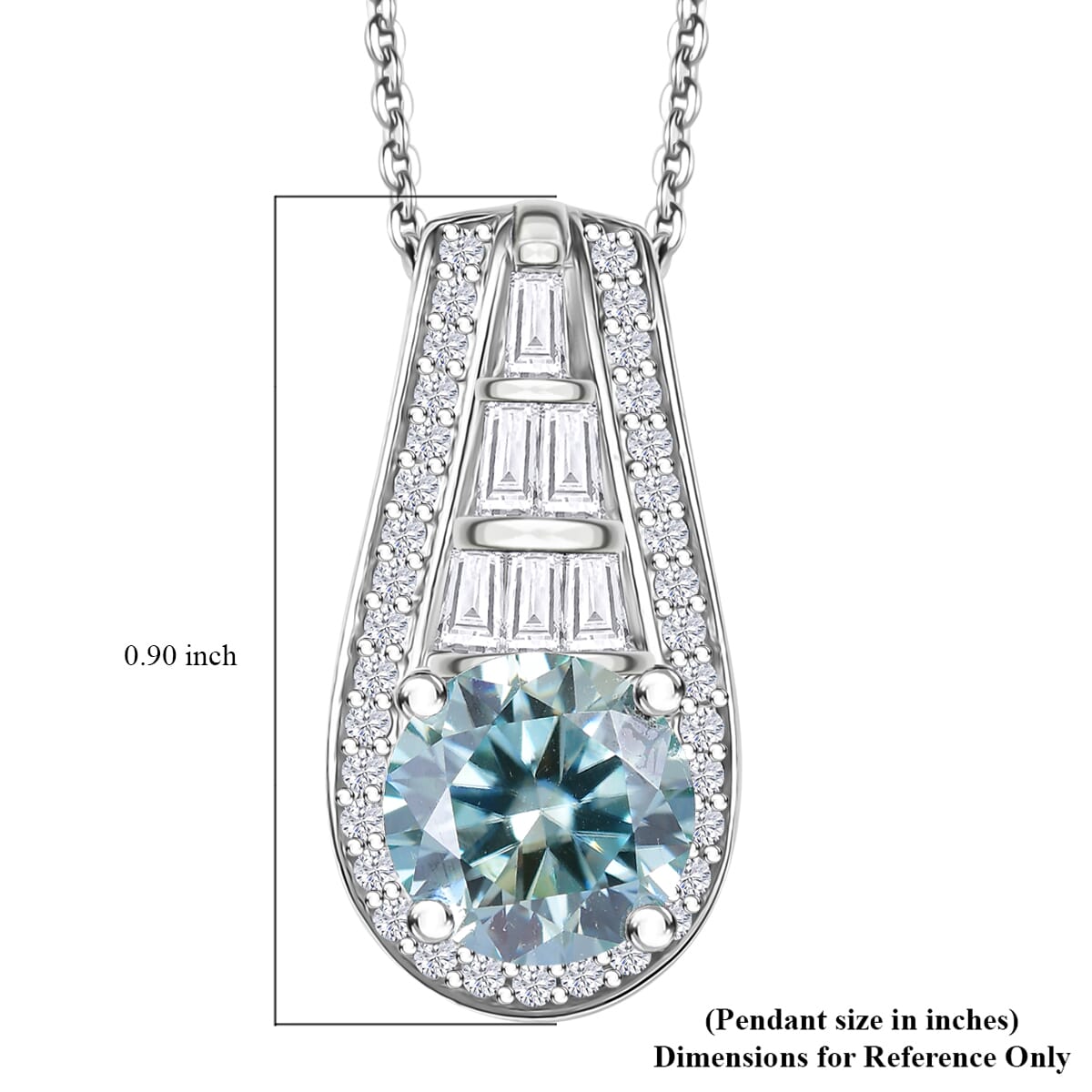 D'Joy Blue Moissanite and Moissanite 3.00 ctw Pendant Necklace 20 Inches in Rhodium Over Sterling Silver image number 6