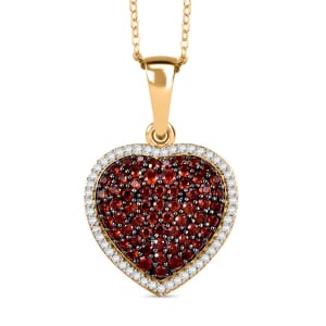 Premium Mozambique Garnet and White Zircon 1.25 ctw Heart Pendant Necklace in Vermeil Yellow Gold Over Sterling Silver 20 Inches