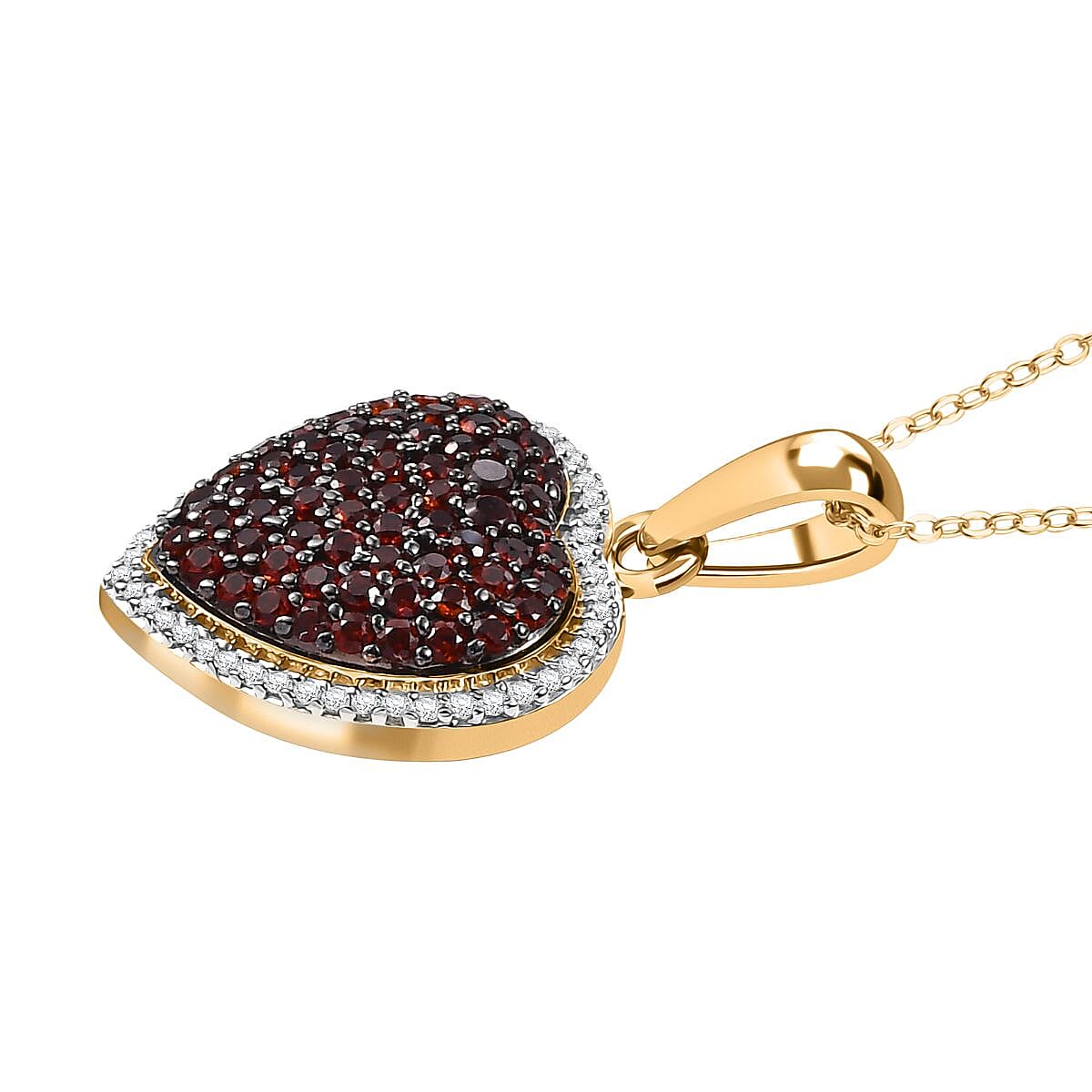 Premium Mozambique Garnet and White Zircon 1.25 ctw Heart Pendant Necklace in Vermeil Yellow Gold Over Sterling Silver 20 Inches image number 3