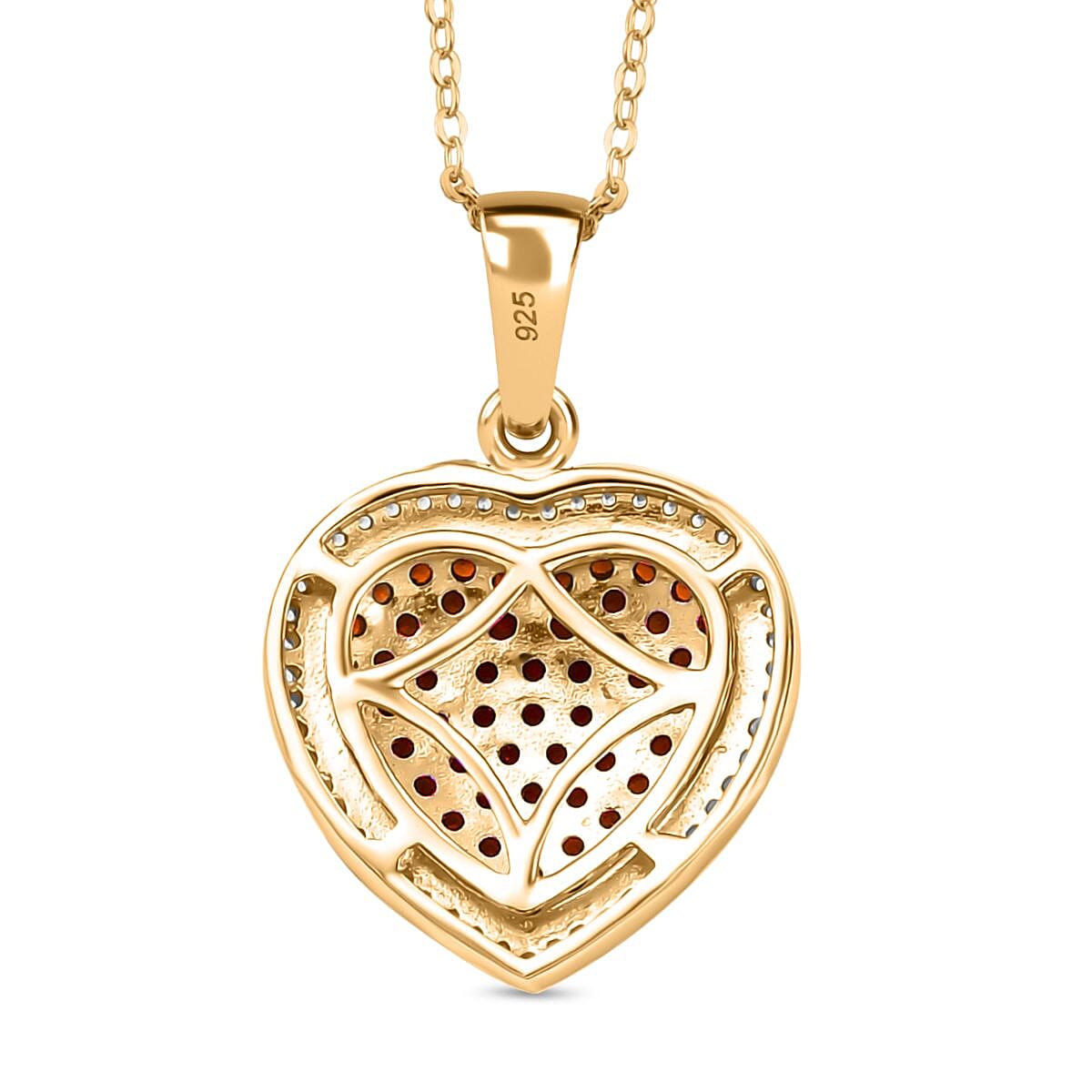 Premium Mozambique Garnet and White Zircon 1.25 ctw Heart Pendant Necklace in Vermeil Yellow Gold Over Sterling Silver 20 Inches image number 4