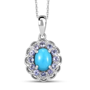 Sleeping Beauty Turquoise and Tanzanite 1.50 ctw Azure Majesty Pendant Necklace in Platinum Over Sterling Silver (20 Inches)