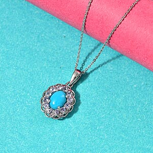 D'Joy Sleeping Beauty Turquoise and Tanzanite 1.50 ctw Azure Majesty Pendant Necklace in Platinum Over Sterling Silver (20 Inches)