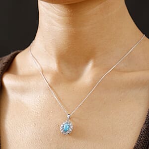 D'Joy Sleeping Beauty Turquoise and Tanzanite 1.50 ctw Azure Majesty Pendant Necklace in Platinum Over Sterling Silver (20 Inches)