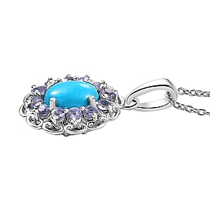 D'Joy Sleeping Beauty Turquoise and Tanzanite 1.50 ctw Azure Majesty Pendant Necklace in Platinum Over Sterling Silver (20 Inches)
