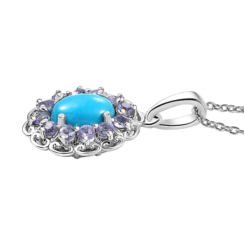 D'Joy Sleeping Beauty Turquoise and Tanzanite 1.50 ctw Azure Majesty Pendant Necklace in Platinum Over Sterling Silver (20 Inches)