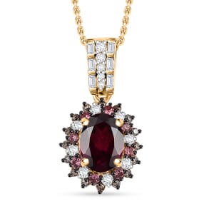 Luxoro AAA Radiant Ember Garnet, Padparadscha Sapphire, Natural Champagne and White Diamond I2 1.90 ctw Royal Bloom Pendant Necklace in 10K Yellow Gold 20 Inches