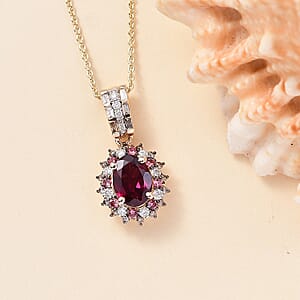 Luxoro AAA Radiant Ember Garnet, Padparadscha Sapphire, Natural Champagne and White Diamond I2 1.90 ctw Royal Bloom Pendant Necklace in 10K Yellow Gold 20 Inches