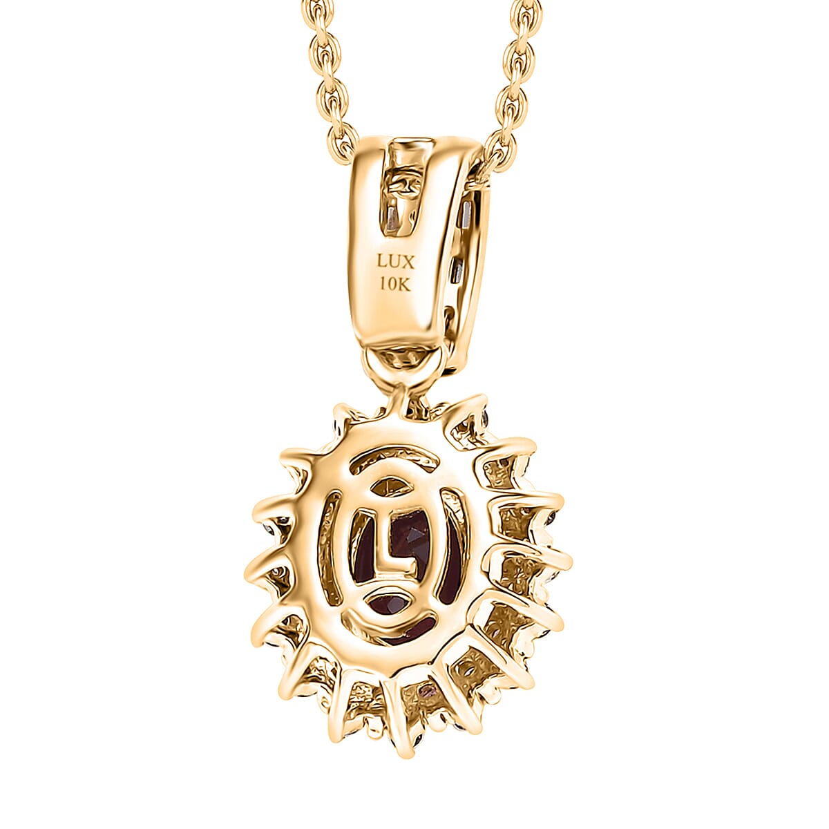Luxoro AAA Radiant Ember Garnet, Padparadscha Sapphire, Natural Champagne and White Diamond I2 1.90 ctw Royal Bloom Pendant Necklace in 10K Yellow Gold 20 Inches