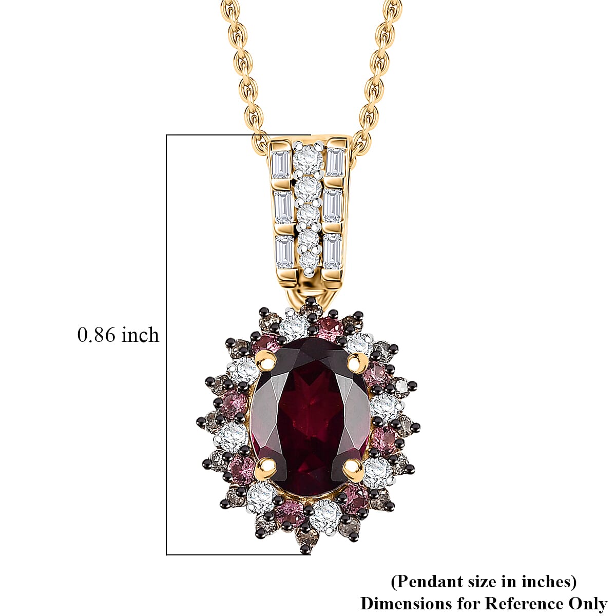Luxoro AAA Radiant Ember Garnet, Padparadscha Sapphire, Natural Champagne and White Diamond I2 1.90 ctw Royal Bloom Pendant Necklace in 10K Yellow Gold 20 Inches