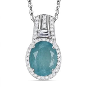 Premium Grandidierite and Moissanite 3.90 ctw Royal Majesty Pendant Necklace in Rhodium Over Sterling Silver 20 Inches