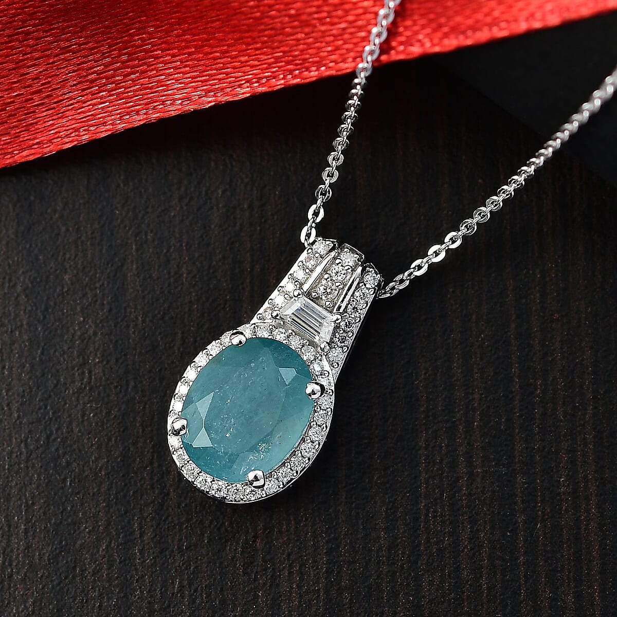 Premium Grandidierite and Moissanite 3.90 ctw Royal Majesty Pendant Necklace in Rhodium Over Sterling Silver 20 Inches image number 1