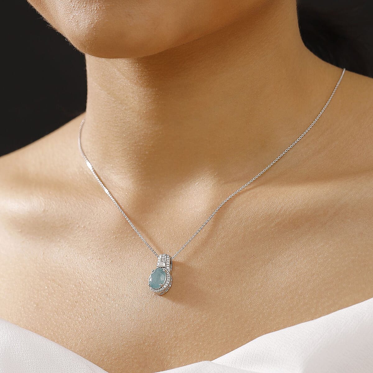 Premium Grandidierite and Moissanite 3.90 ctw Royal Majesty Pendant Necklace in Rhodium Over Sterling Silver 20 Inches image number 2