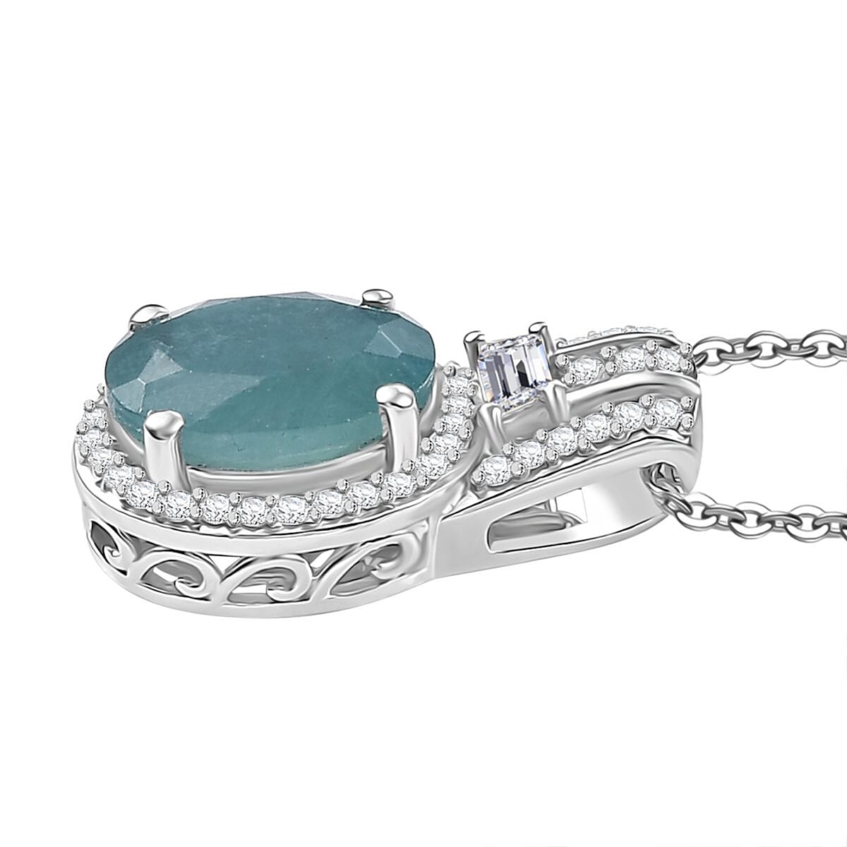 Premium Grandidierite and Moissanite 3.90 ctw Royal Majesty Pendant Necklace in Rhodium Over Sterling Silver 20 Inches image number 3