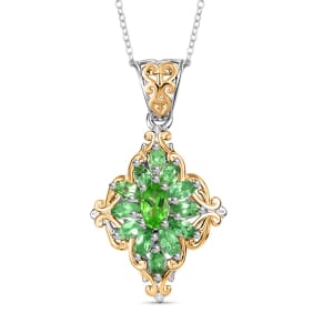 Tsavorite Garnet 1.50 ctw Eternal Blossom Pendant Necklace in 18K Vermeil YG and Rhodium Over Sterling Silver 20 Inches