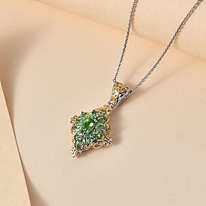 D'Joy Tsavorite Garnet 1.50 ctw Eternal Blossom Pendant Necklace in 18K Vermeil YG and Rhodium Over Sterling Silver 20 Inches