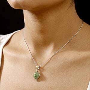 D'Joy Tsavorite Garnet 1.50 ctw Eternal Blossom Pendant Necklace in 18K Vermeil YG and Rhodium Over Sterling Silver 20 Inches