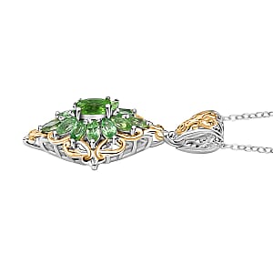 D'Joy Tsavorite Garnet 1.50 ctw Eternal Blossom Pendant Necklace in 18K Vermeil YG and Rhodium Over Sterling Silver 20 Inches