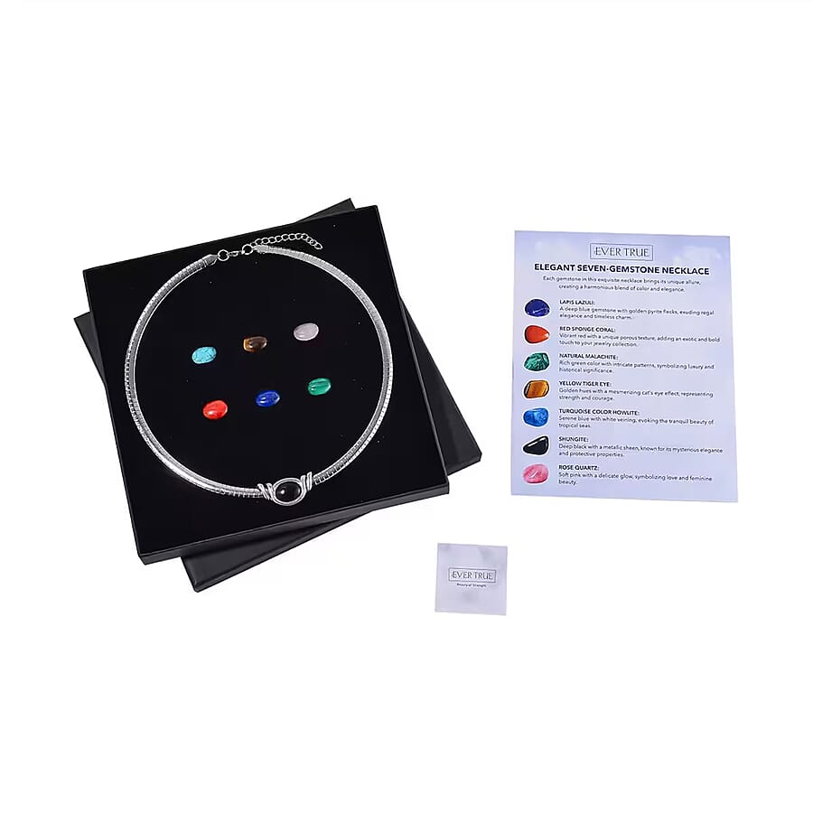 Set of 3 - 7pcs Interchangeable Multi Gemstone Omega Chain Necklace (18-20 Inches) in Stainless Steel 178.50 ctw (Del. In 10-12 Days)