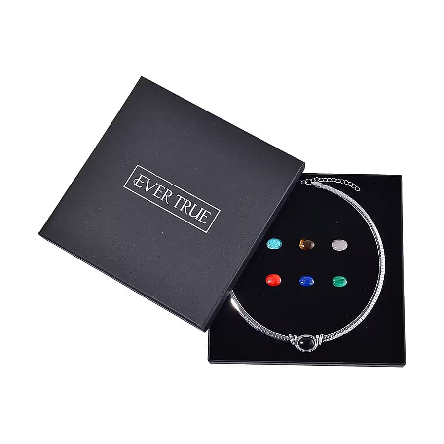 Set of 3 - 7pcs Interchangeable Multi Gemstone Omega Chain Necklace (18-20 Inches) in Stainless Steel 178.50 ctw (Del. In 10-12 Days)