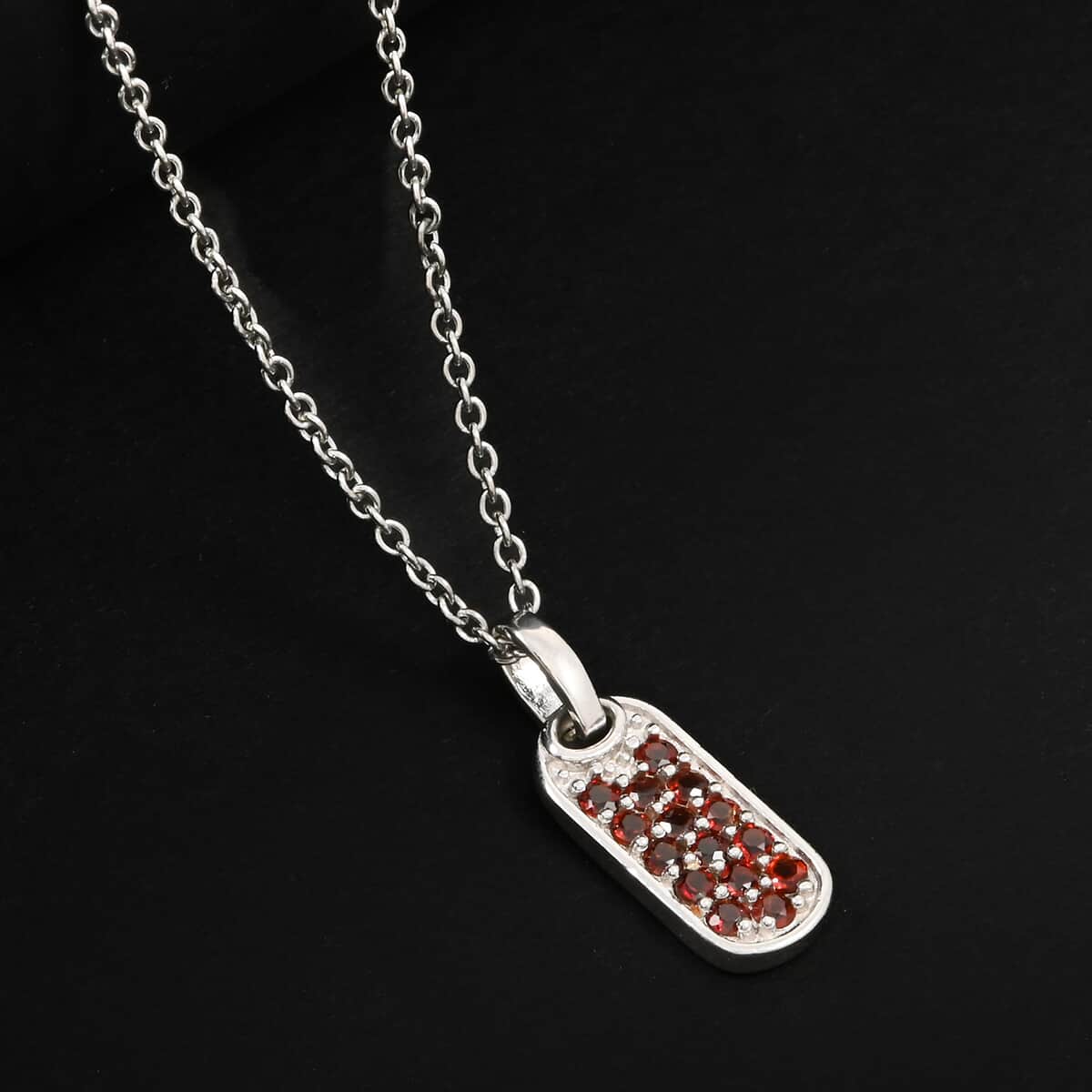 Mozambique Garnet 1.10 ctw Dogtag Pendant Necklace in Stainless Steel 20 Inches image number 1