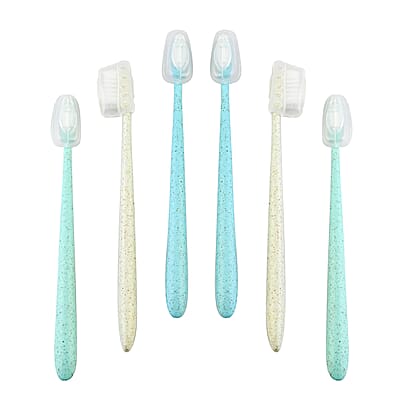 SayAh 2 Pack  Yellow Stainless Steel Tongue Scraper, OliviaLayne 6 Pack Assorted Colors Biodegradable Toothbrushes