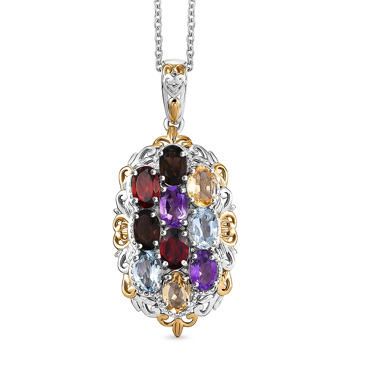 EverTrue Multi Gemstone 3.85 ctw Pendant in 18K YG Plated and Platinum Bond with Stainless Steel Necklace 20 Inches image number 0
