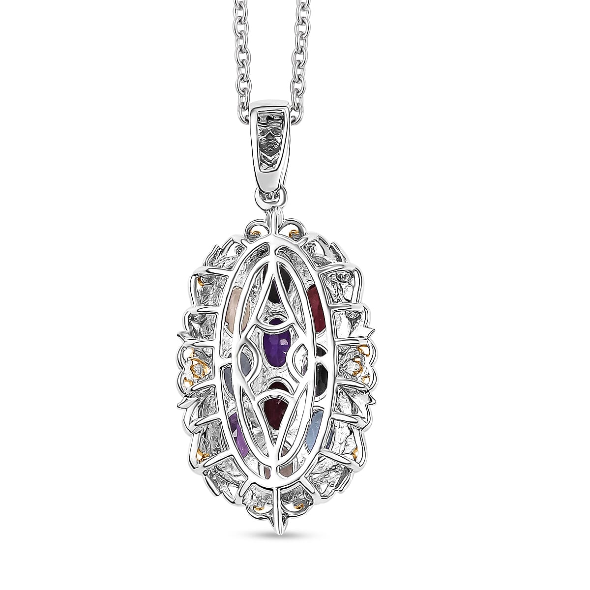 EverTrue Multi Gemstone 3.85 ctw Pendant in 18K YG Plated and Platinum Bond with Stainless Steel Necklace 20 Inches image number 4