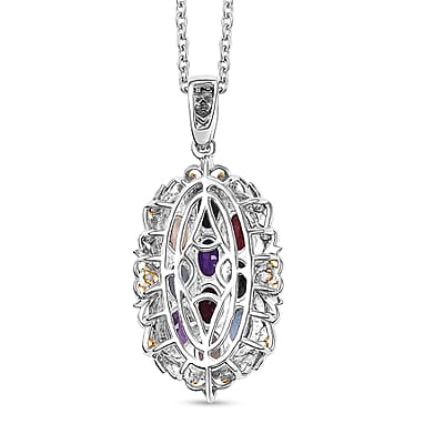 EverTrue Multi Gemstone 3.85 ctw Pendant in 18K YG Plated and Platinum Bond with Stainless Steel Necklace 20 Inches