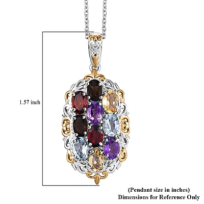EverTrue Multi Gemstone 3.85 ctw Pendant in 18K YG Plated and Platinum Bond with Stainless Steel Necklace 20 Inches