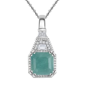 Grandidierite and White Zircon 2.90 ctw Aqua Majesty Pendant Necklace in Rhodium Over Sterling Silver 20 Inches