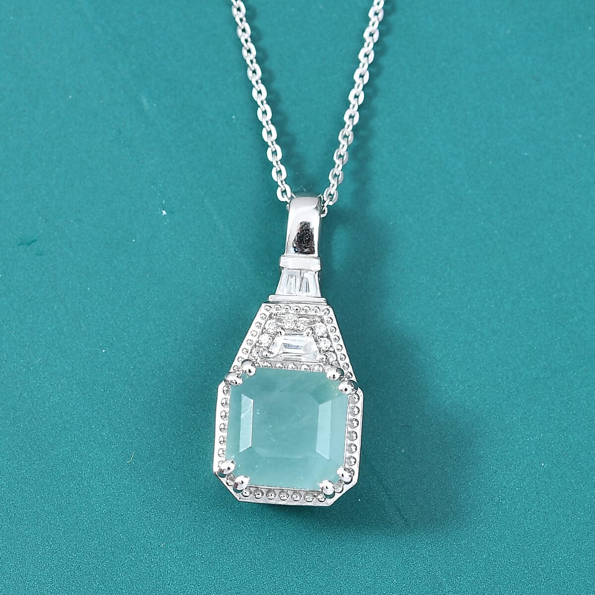 Grandidierite and White Zircon 2.90 ctw Aqua Majesty Pendant Necklace in Rhodium Over Sterling Silver 20 Inches image number 1