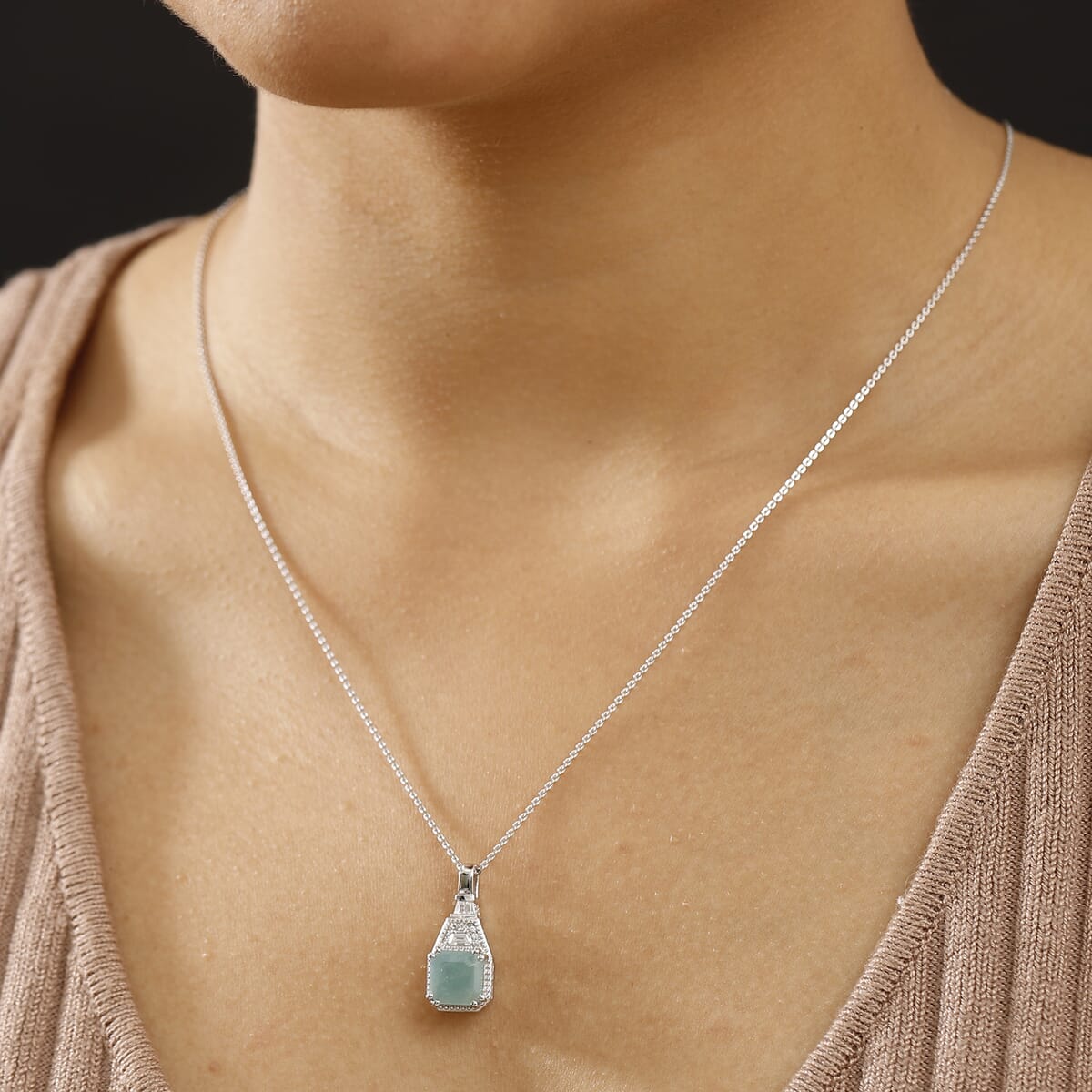 Grandidierite and White Zircon 2.90 ctw Aqua Majesty Pendant Necklace in Rhodium Over Sterling Silver 20 Inches image number 2